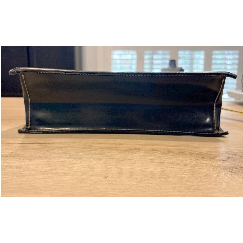Kate Spade New York Black Leather Top Handle Bag Contrast Stitch Vintage Satchel